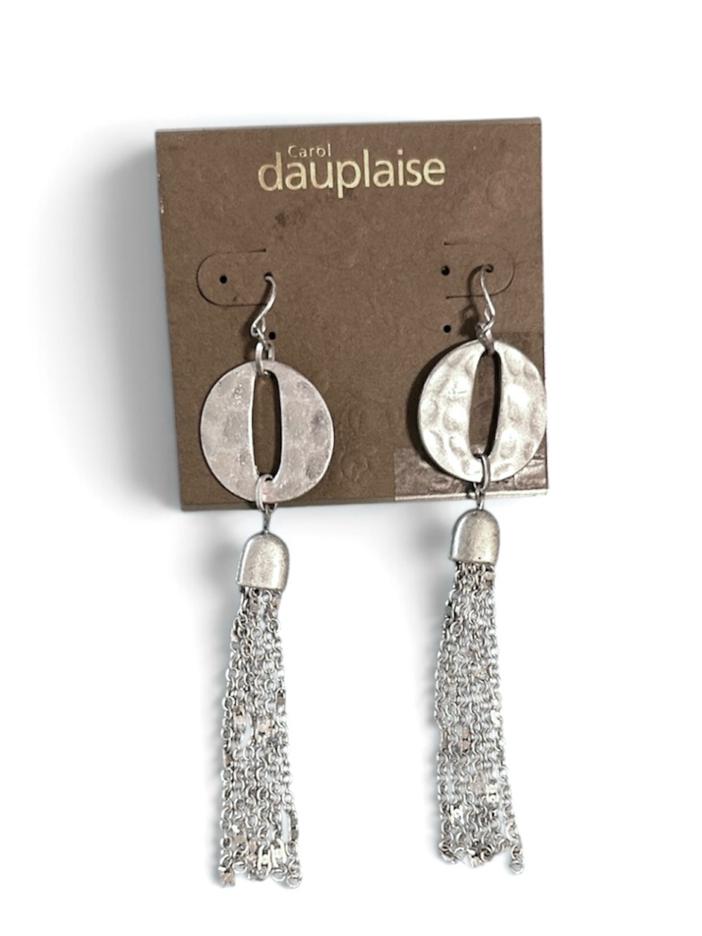 Carol Dauplaise Silver Hammered Circle Tassel Earrings